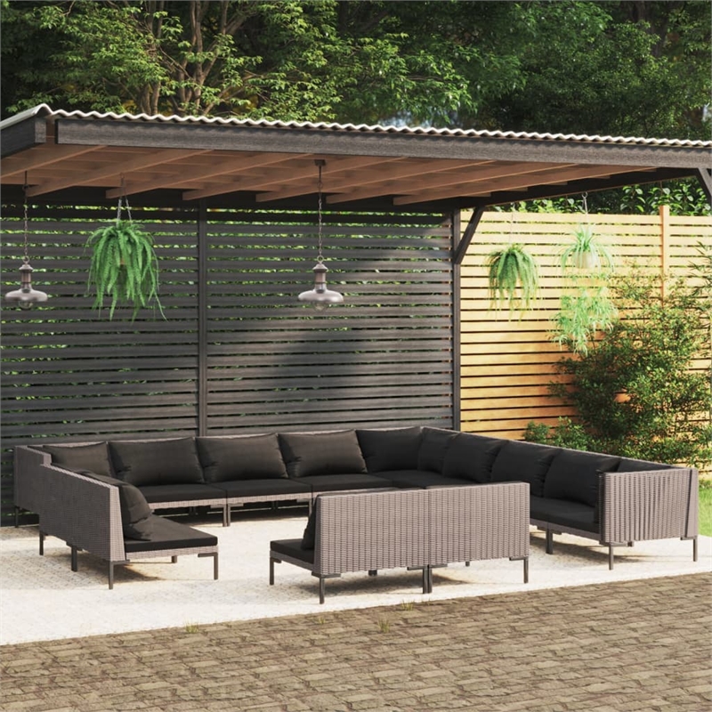 vidaXL 13 Piece Steel Garden Lounge Set in Black/Gray