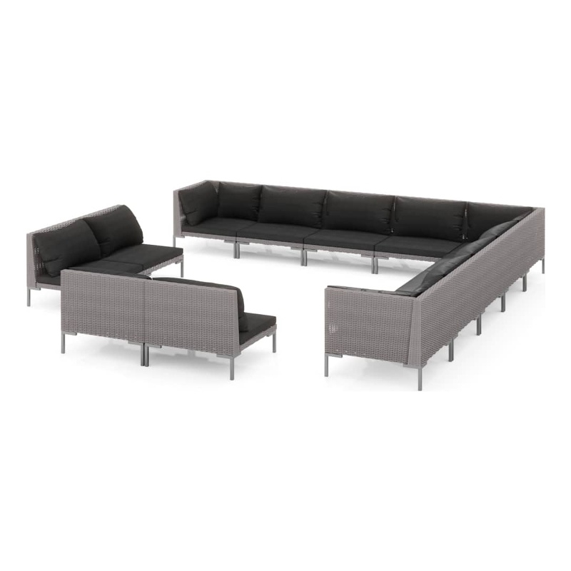 vidaXL 13 Piece Steel Garden Lounge Set in Black/Gray