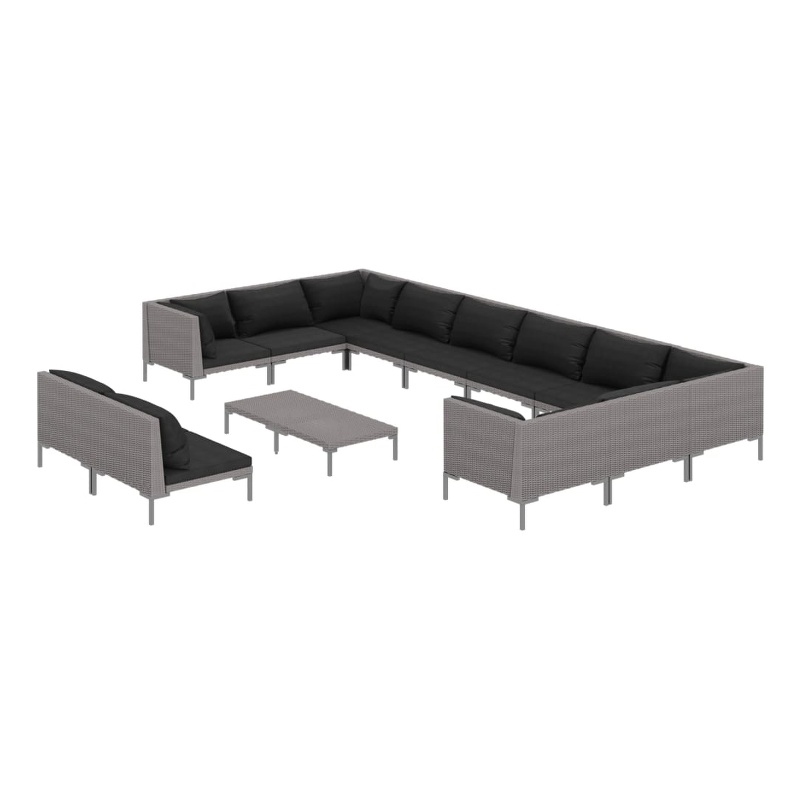 vidaXL 13 Piece Steel Garden Lounge Set in Black/Gray