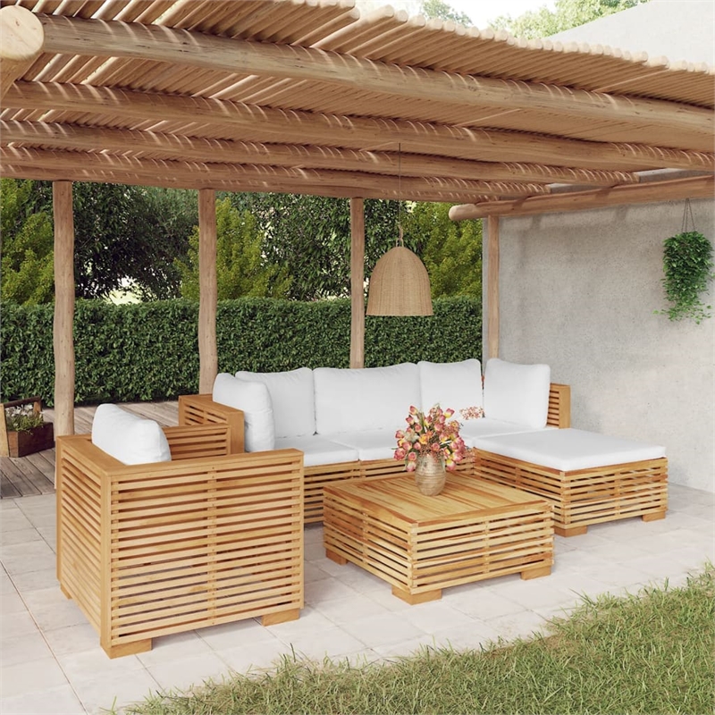 vidaXL 6 Piece Wood Garden Lounge Set in White/Cream