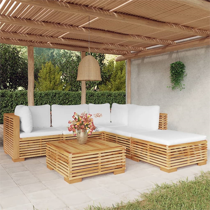 vidaXL 6 Piece Wood Small Garden Lounge Set in White/Cream