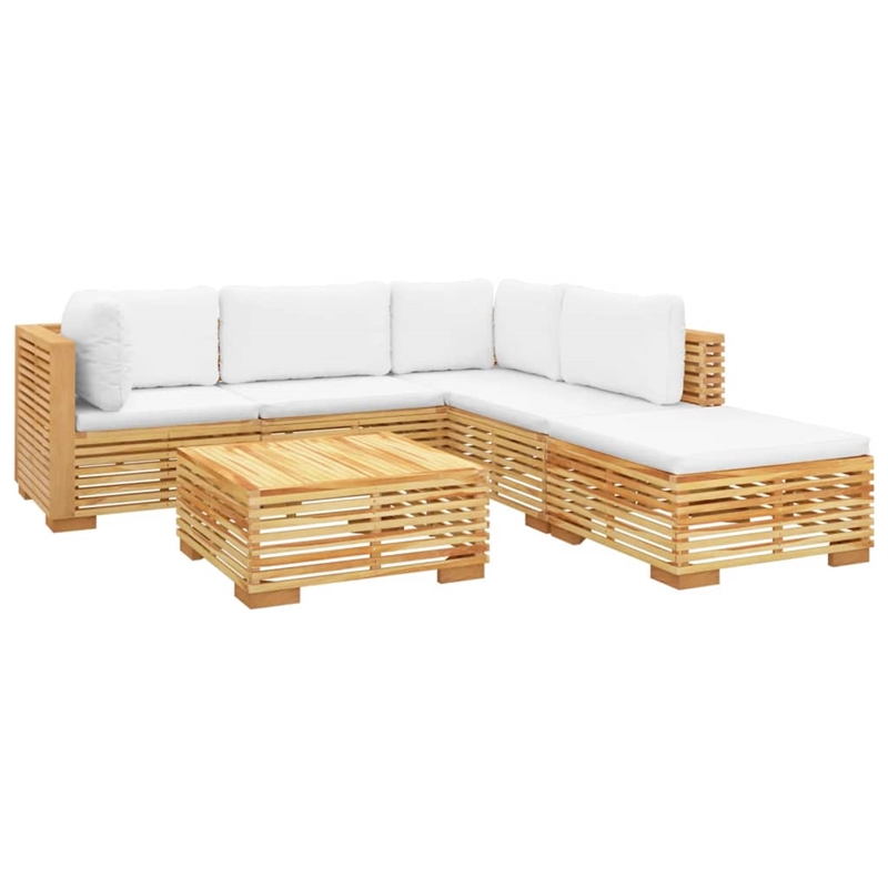 vidaXL 6 Piece Wood Small Garden Lounge Set in White/Cream