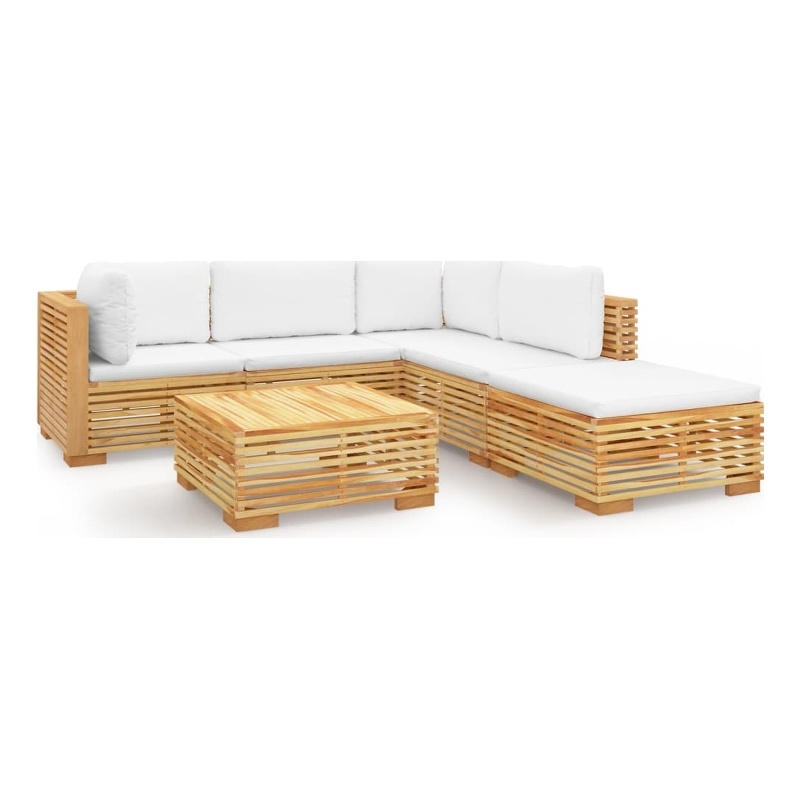 vidaXL 6 Piece Wood Small Garden Lounge Set in White/Cream