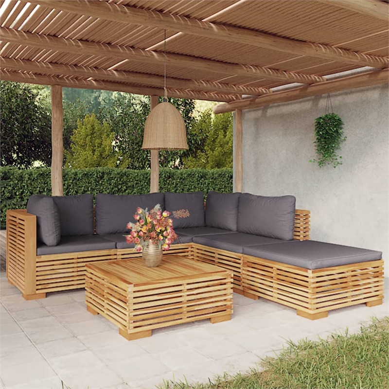 vidaXL 6 Piece Wood Garden Lounge Set in Gray