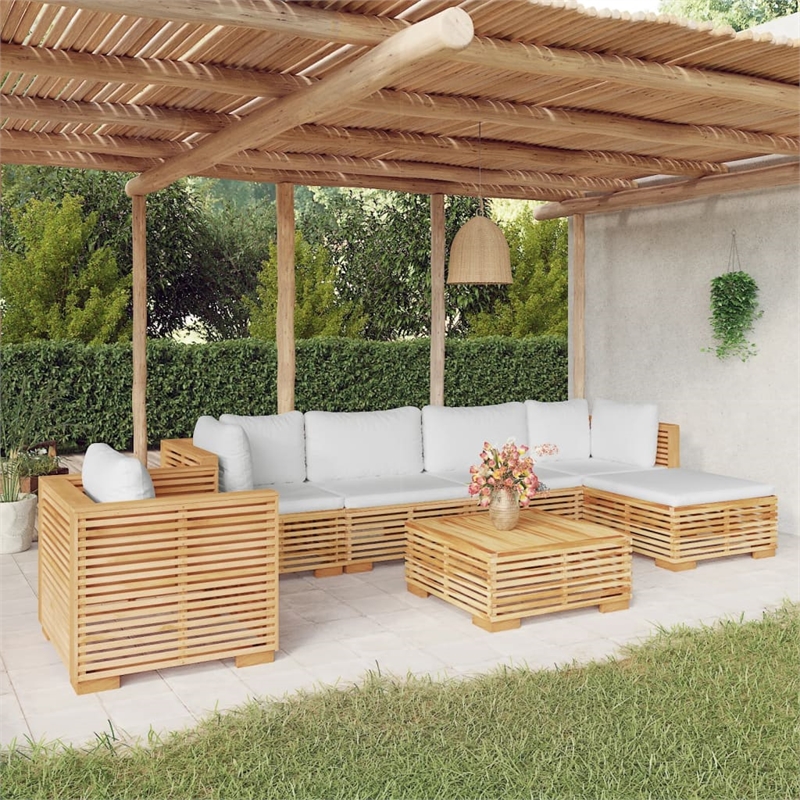 vidaXL 7 Piece Wood Garden Lounge Set in White/Cream