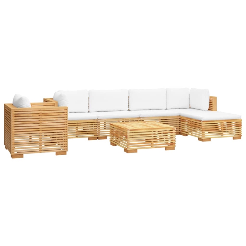 vidaXL 7 Piece Wood Garden Lounge Set in White/Cream