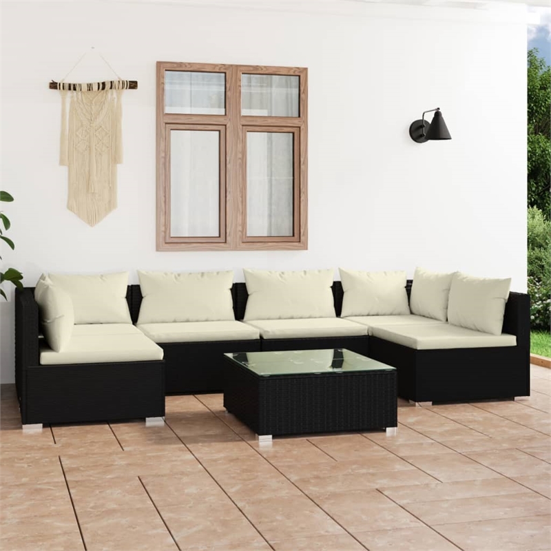 vidaXL 7 Piece Steel Garden Lounge Set in Black/Cream