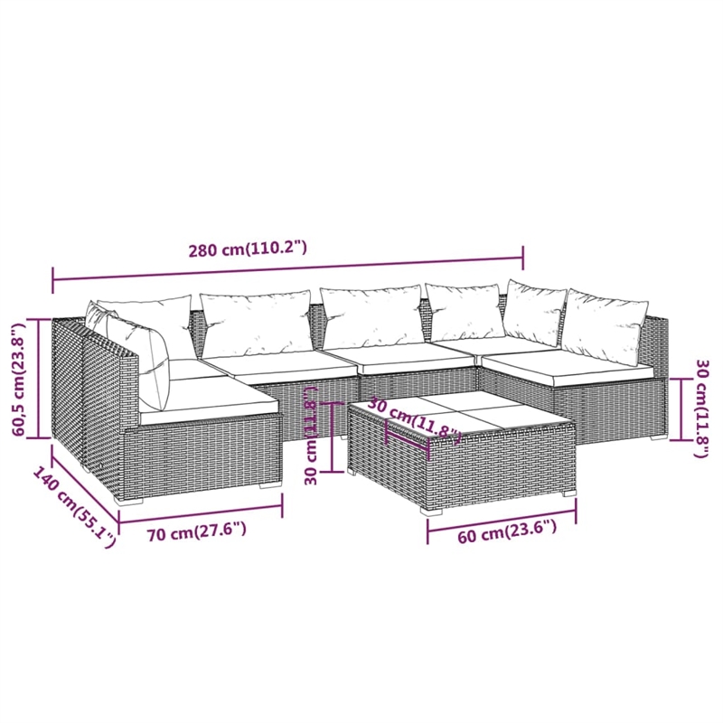 vidaXL 7 Piece Steel Garden Lounge Set in Black/Cream