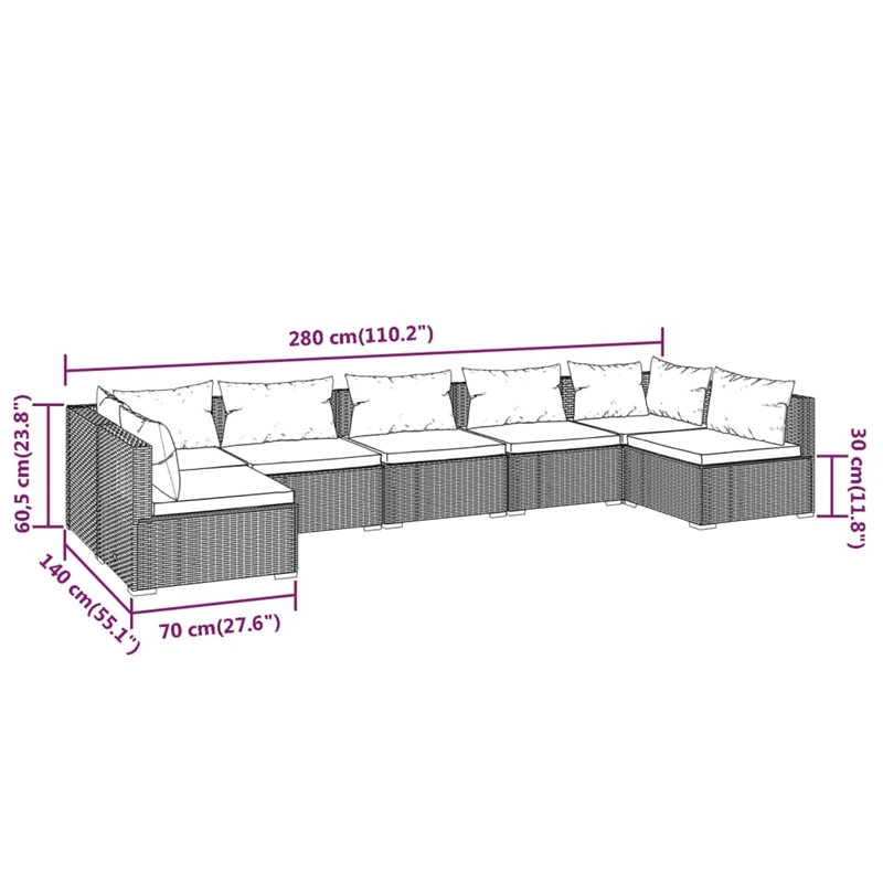 vidaXL 7 Piece Steel Garden Lounge Set in Black/Blue