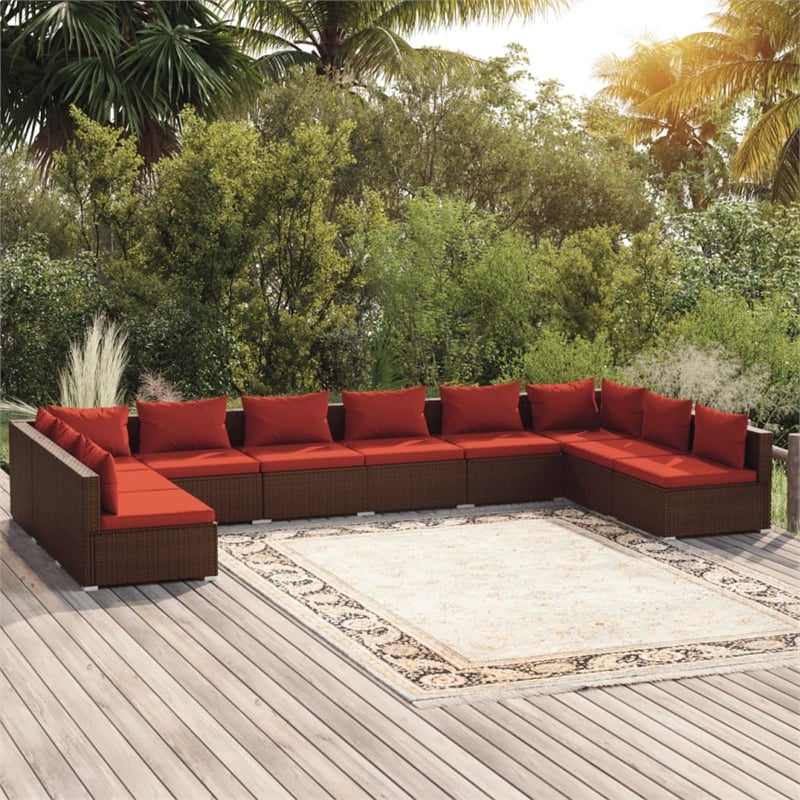 vidaXL 10 Piece Garden Lounge Set in Red/Brown
