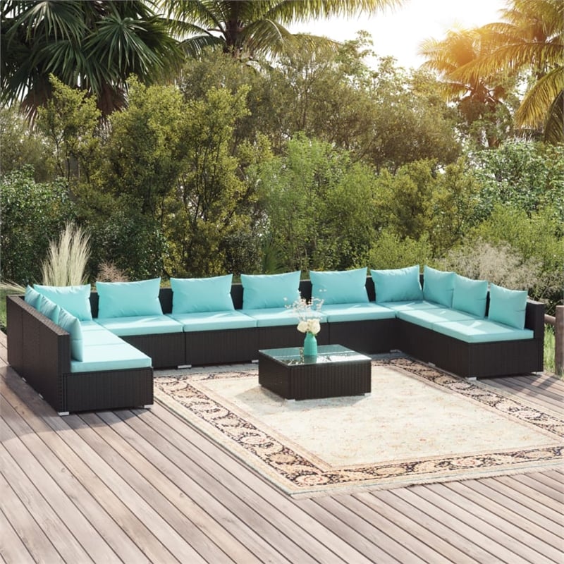 vidaXL 11 Piece Steel Garden Lounge Set in Black/Blue