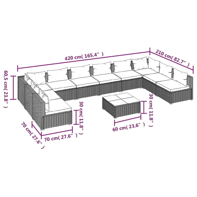 vidaXL 11 Piece Steel Garden Lounge Set in Black/Blue