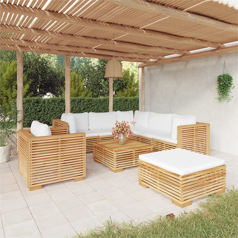 vidaXL 8 Piece Wood Garden Lounge Set in White/Cream