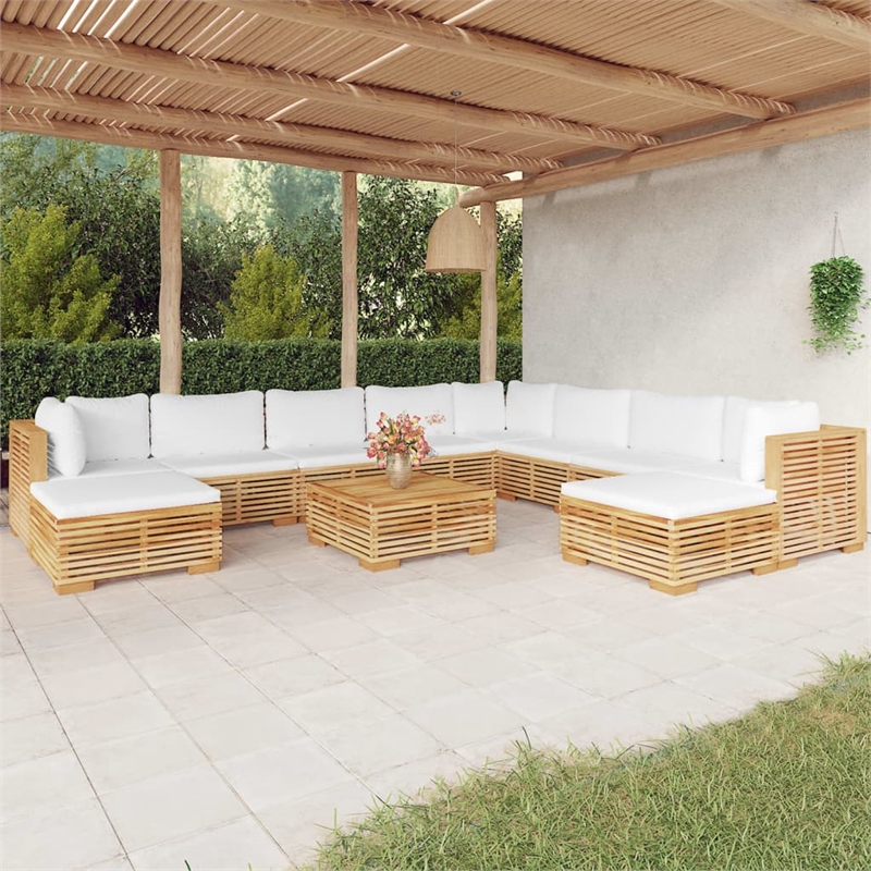 vidaXL 11 Piece Wood Garden Lounge Set in White/Cream/Natural