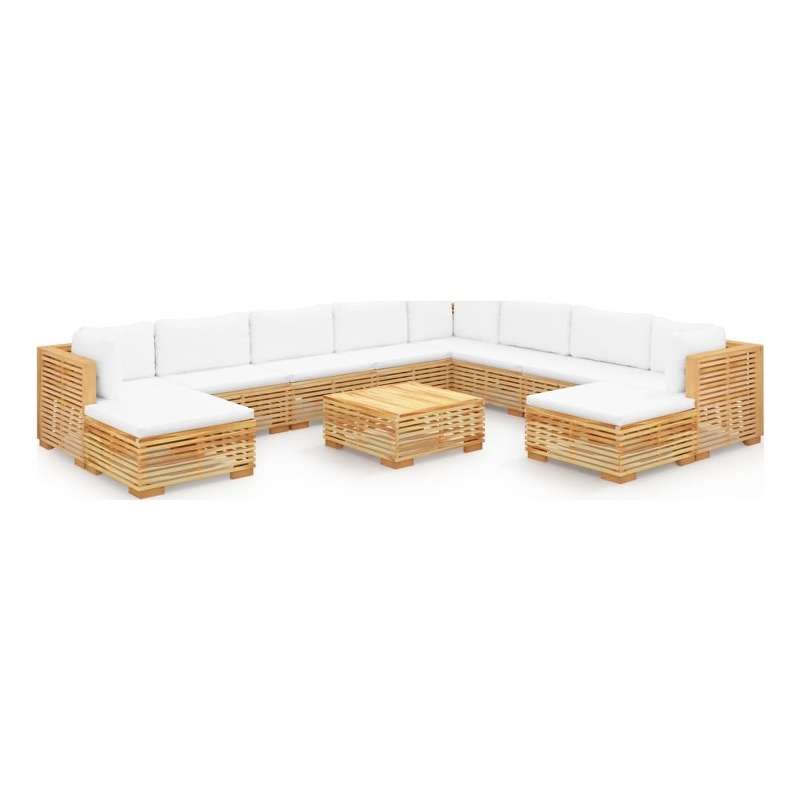 vidaXL 11 Piece Wood Garden Lounge Set in White/Cream/Natural