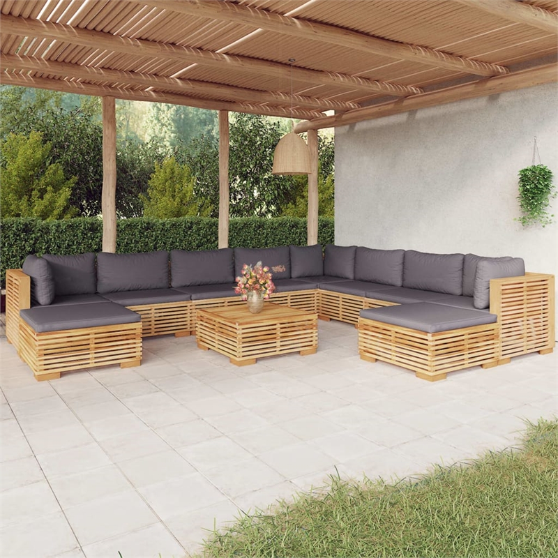vidaXL 11 Piece Wood Garden Lounge Set in Gray/Natural