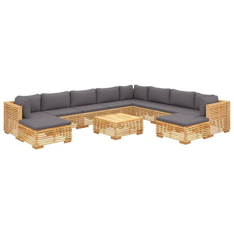 vidaXL 11 Piece Wood Garden Lounge Set in Gray/Natural