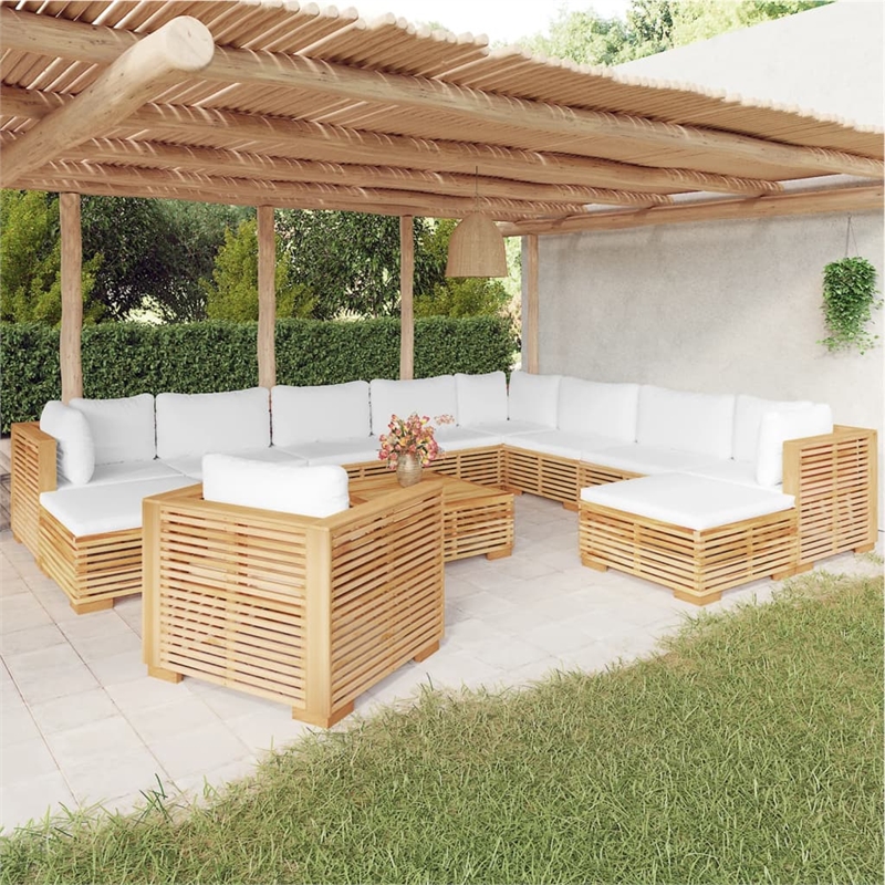 vidaXL 12 Piece Wood Small Garden Lounge Set in White/Cream