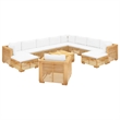 vidaXL 12 Piece Wood Small Garden Lounge Set in White/Cream