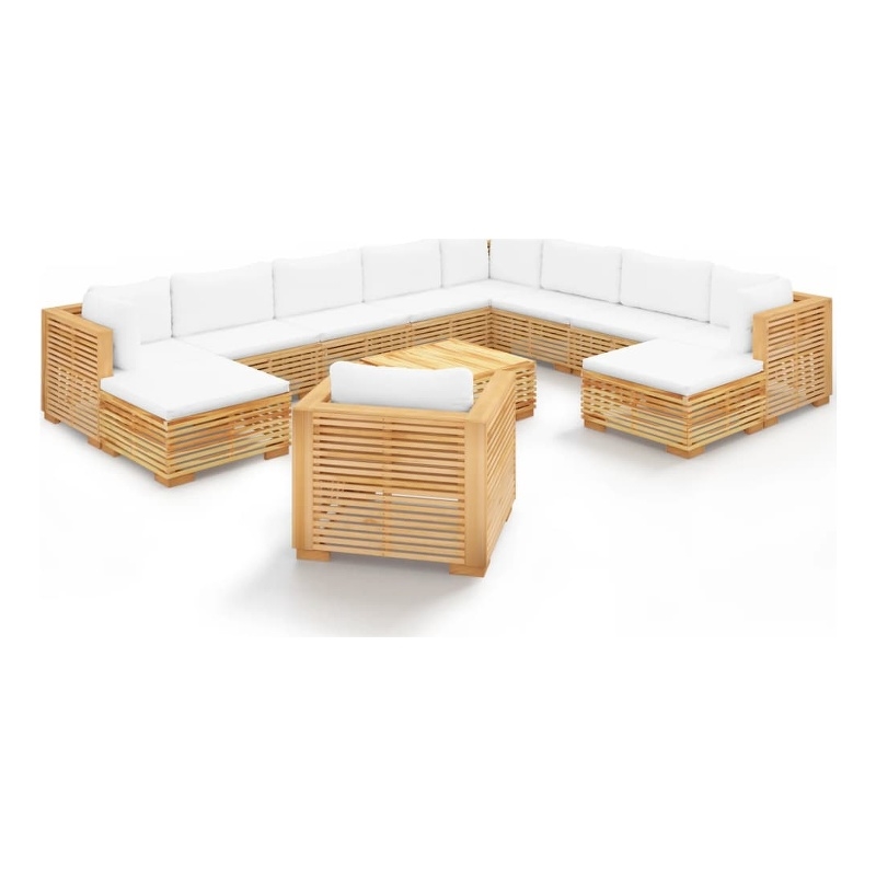 vidaXL 12 Piece Wood Small Garden Lounge Set in White/Cream