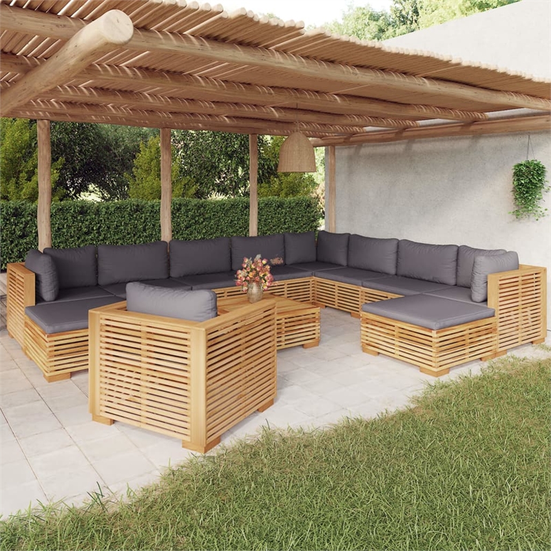 vidaXL 12 Piece Wood Garden Lounge Set in Gray