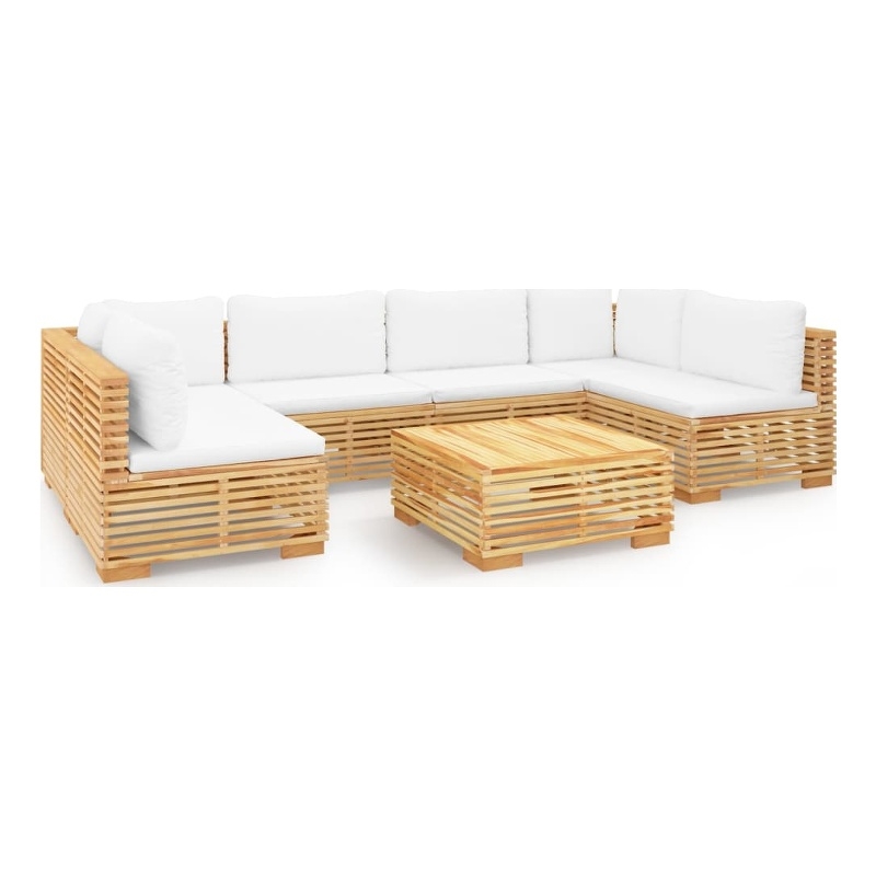 vidaXL 7 Piece Wood Garden Lounge Set in White/Cream