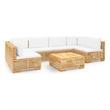 vidaXL 7 Piece Wood Garden Lounge Set in White/Cream