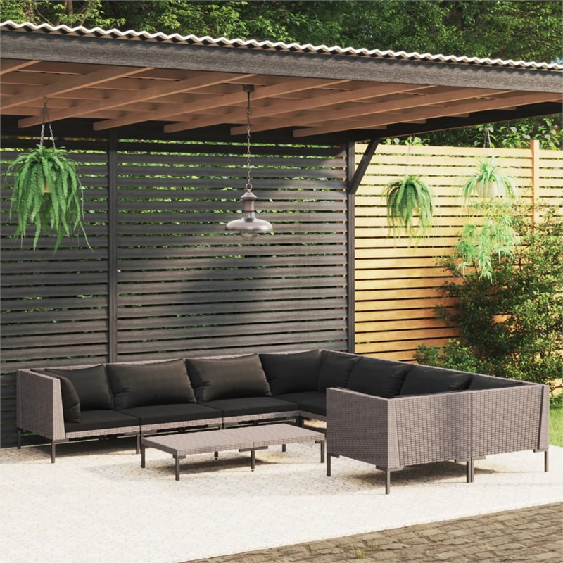 vidaXL 9 Piece Poly Rattan Garden Lounge Set in Black/Gray