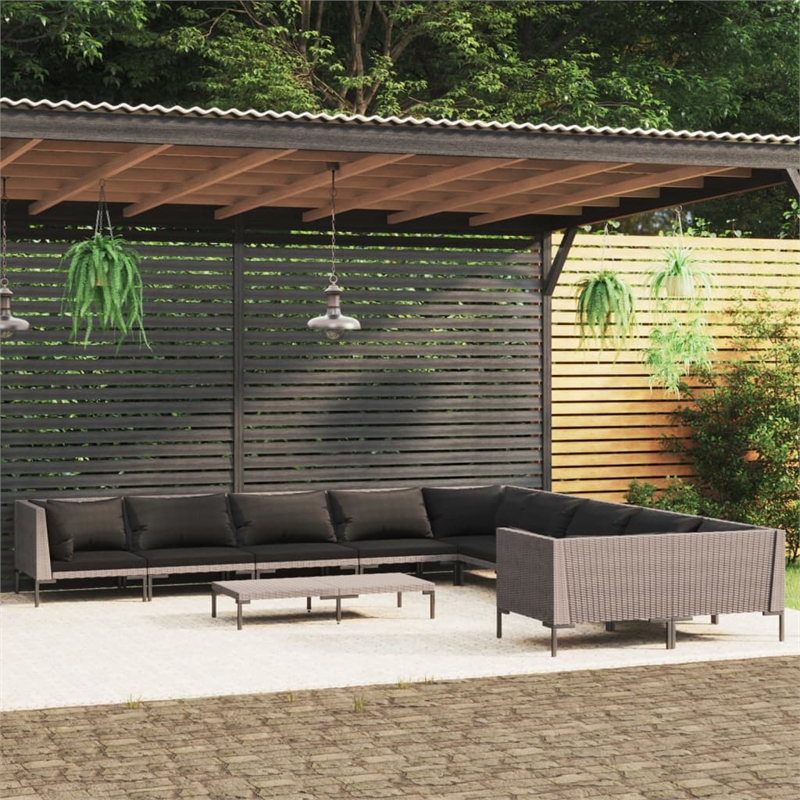 vidaXL 11 Piece Steel Garden Lounge Set in Black/Gray