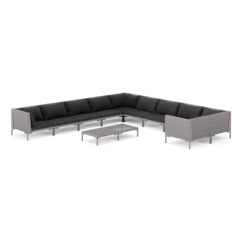 vidaXL 11 Piece Steel Garden Lounge Set in Black/Gray