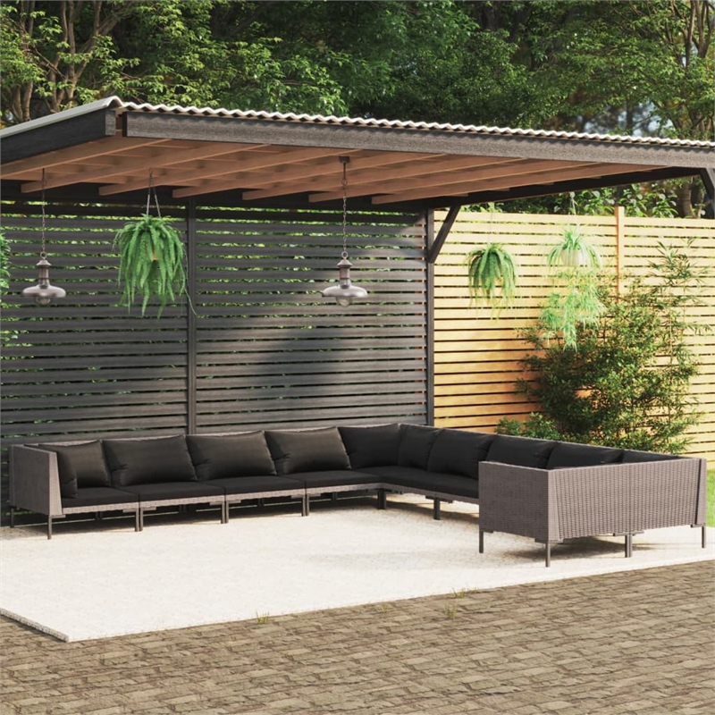 vidaXL 10 Piece Garden Lounge Set in Black/Gray