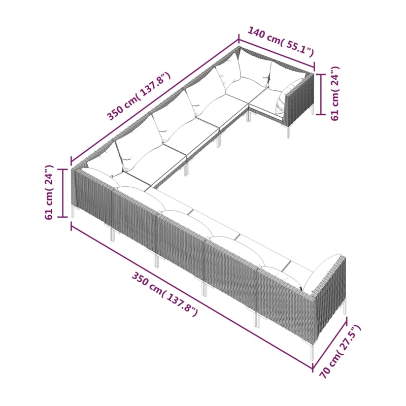 vidaXL 10 Piece Garden Lounge Set in Black/Gray