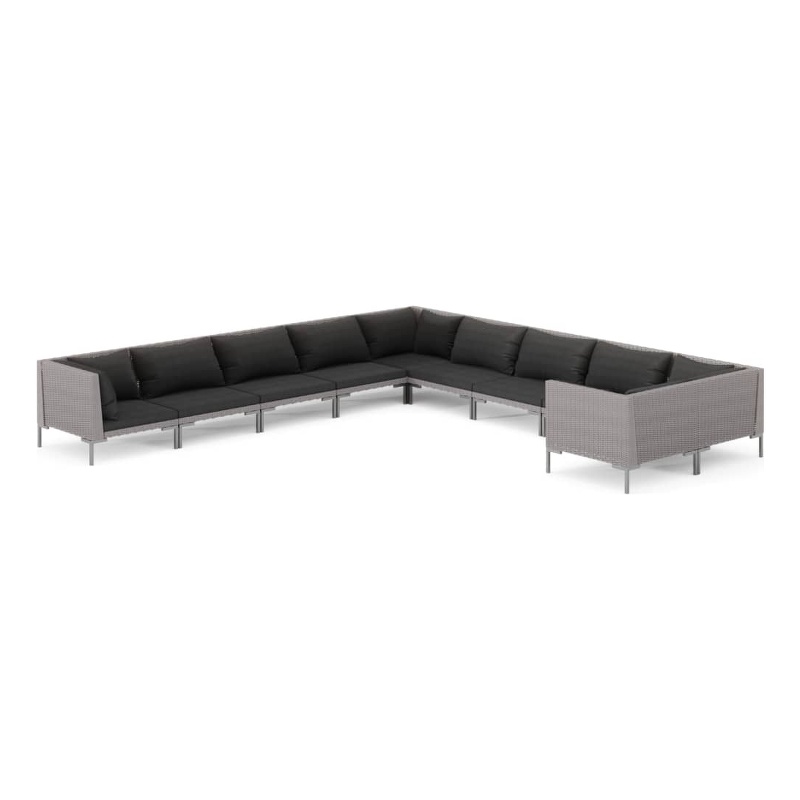 vidaXL 10 Piece Garden Lounge Set in Black/Gray