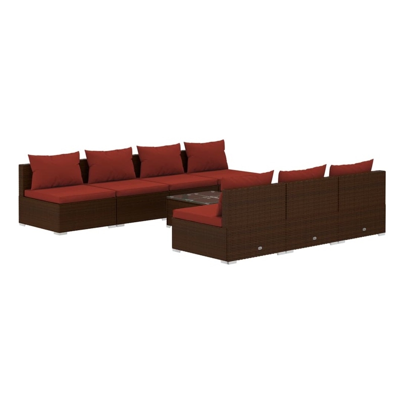 vidaXL 8 Piece Poly Rattan Garden Lounge Set in Red/Brown