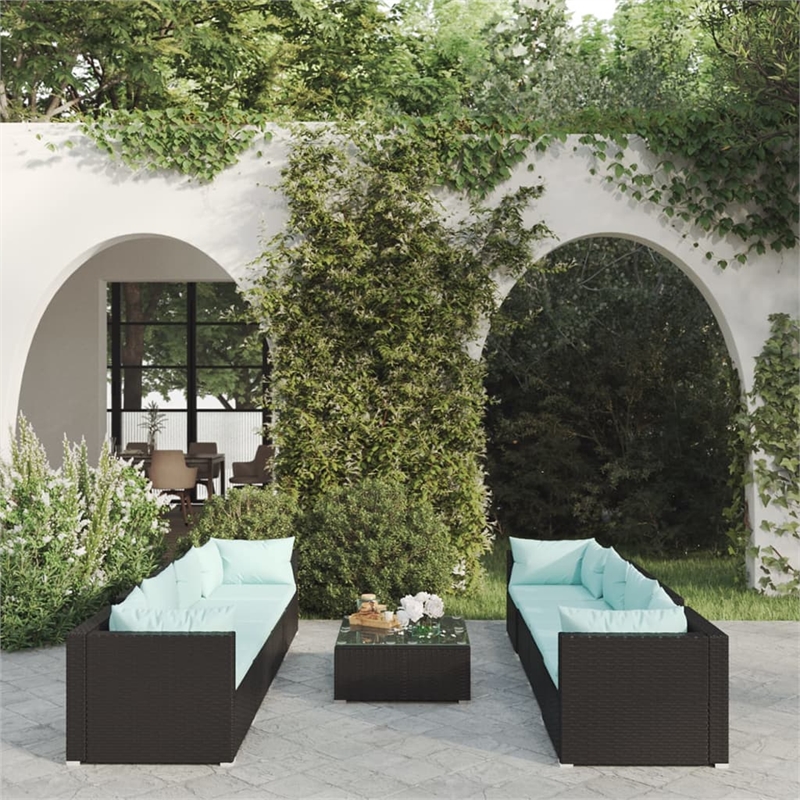 vidaXL 9 Piece Small Garden Lounge Set in Black