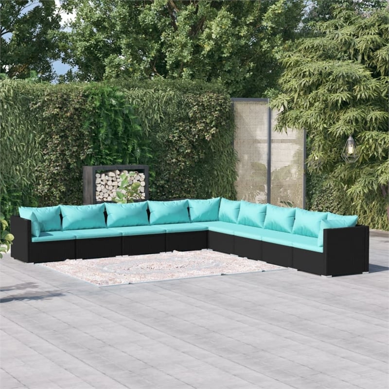 vidaXL 9 Piece Steel Garden Lounge Set in Black/Blue