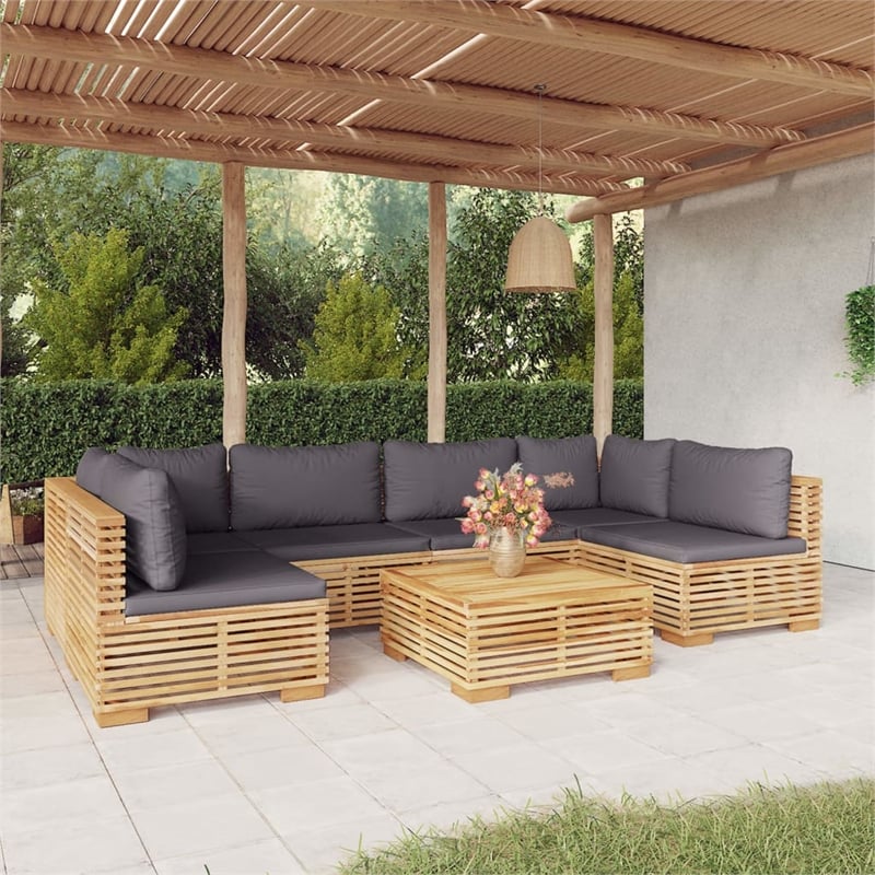 vidaXL 7 Piece Wood Garden Lounge Set in Gray/Natural