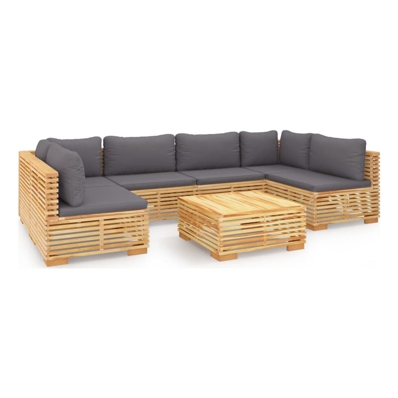 vidaXL 7 Piece Wood Garden Lounge Set in Gray/Natural