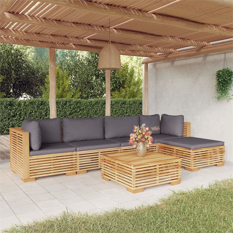 vidaXL 6 Piece Wood Medium Garden Lounge Set in Gray