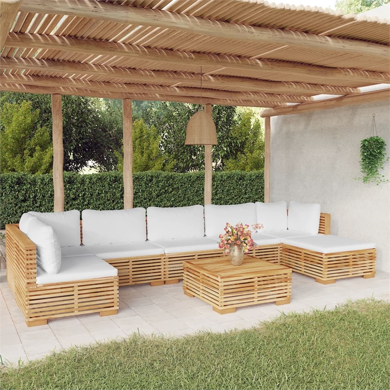vidaXL 8 Piece Wood Large Garden Lounge Set in White/Cream