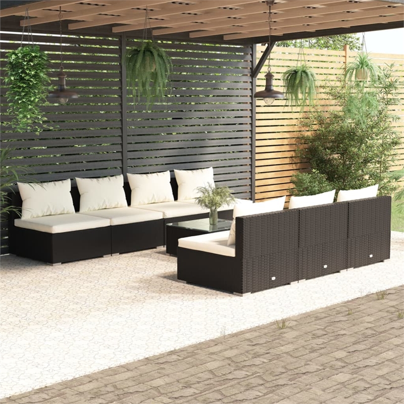 vidaXL 8 Piece Steel Garden Lounge Set in Black/Cream