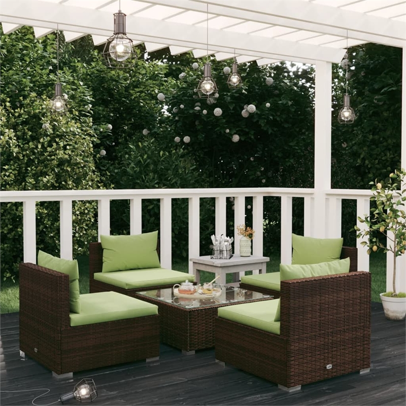 vidaXL 5 Piece Poly Rattan Garden Lounge Set in Green/Brown