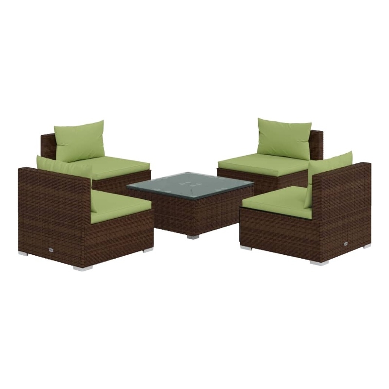 vidaXL 5 Piece Poly Rattan Garden Lounge Set in Green/Brown
