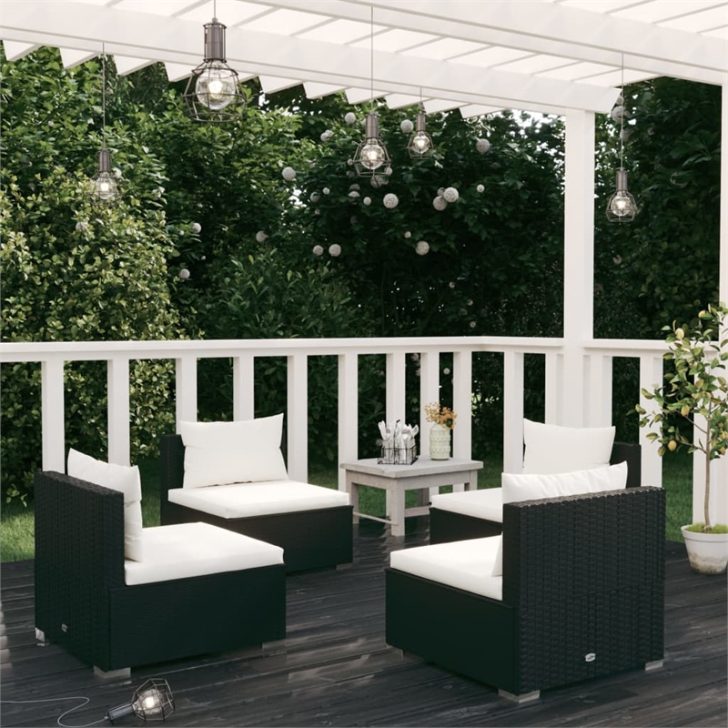 vidaXL 4 Piece Steel Garden Lounge Set in Black/Cream
