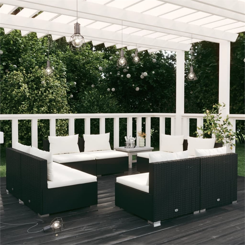 vidaXL 8 Piece Steel Large Garden Lounge Set in Black/Cream