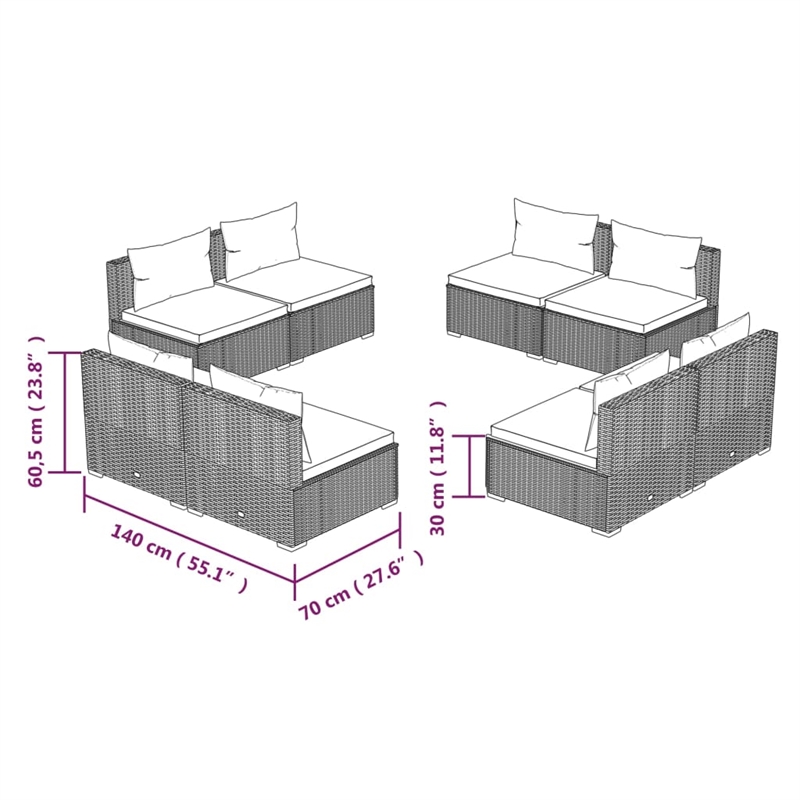 vidaXL 8 Piece Steel Garden Lounge Set in Brown