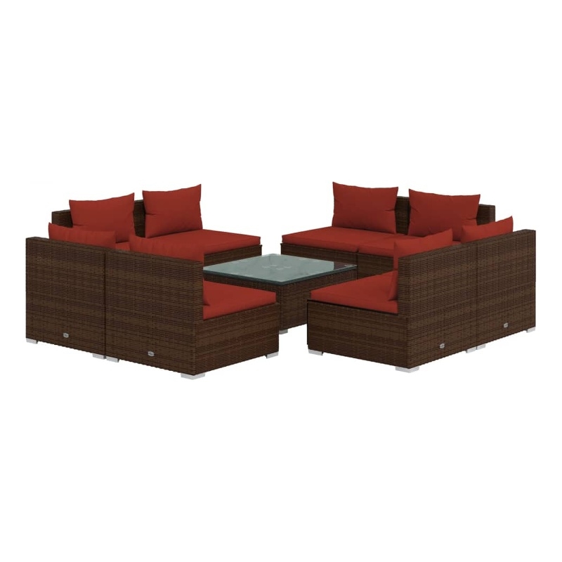vidaXL 9 Piece Poly Rattan Garden Lounge Set in Red/Brown