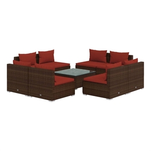 vidaXL 9 Piece Poly Rattan Garden Lounge Set in Red/Brown
