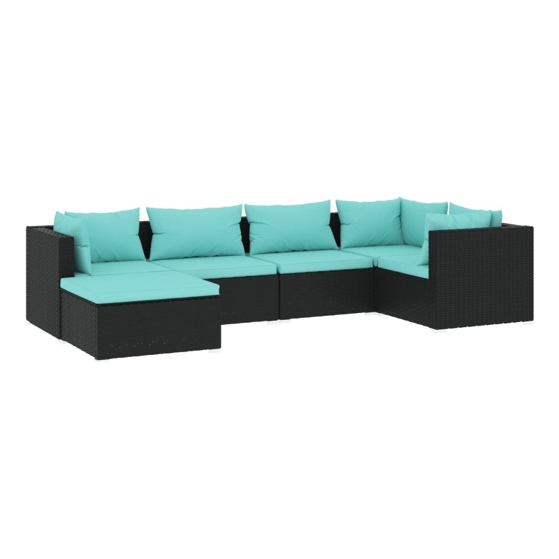 vidaXL 6 Piece Steel Small Garden Lounge Set in Black/Blue