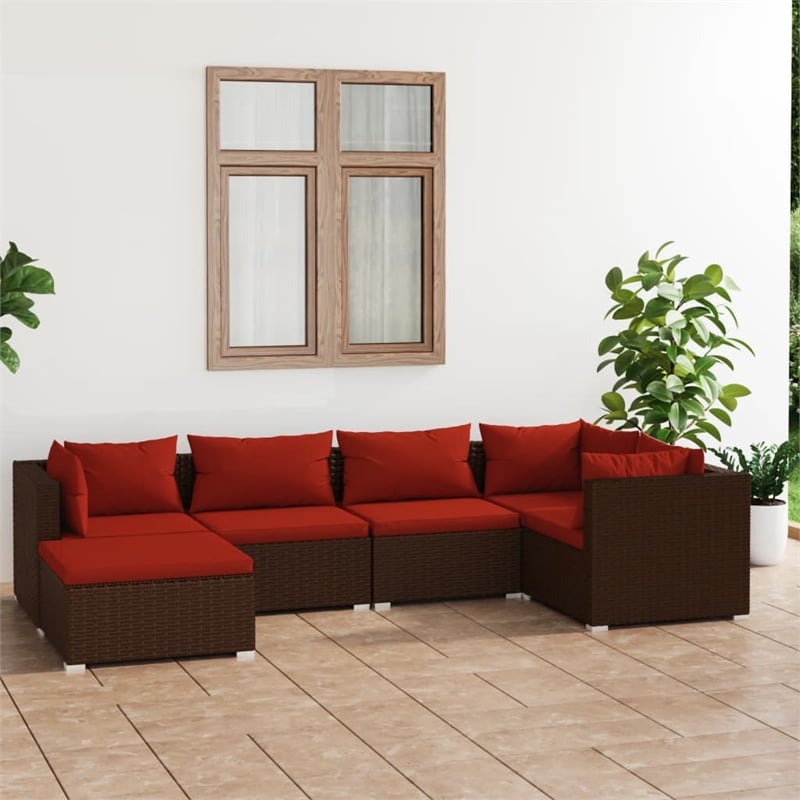 vidaXL 6 Piece Steel Garden Lounge Set in Red/Brown